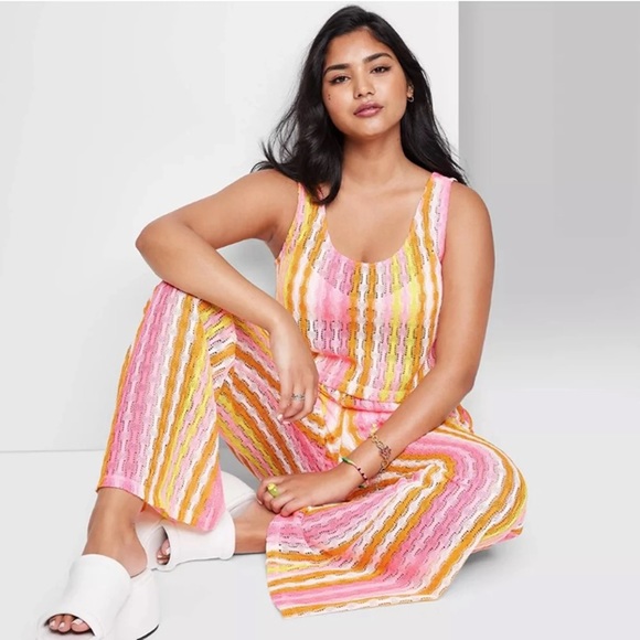 WILD FABLE Pink/Yellow Gradient Crochet Knit Cropped Tank Top - Picture 2 of 8